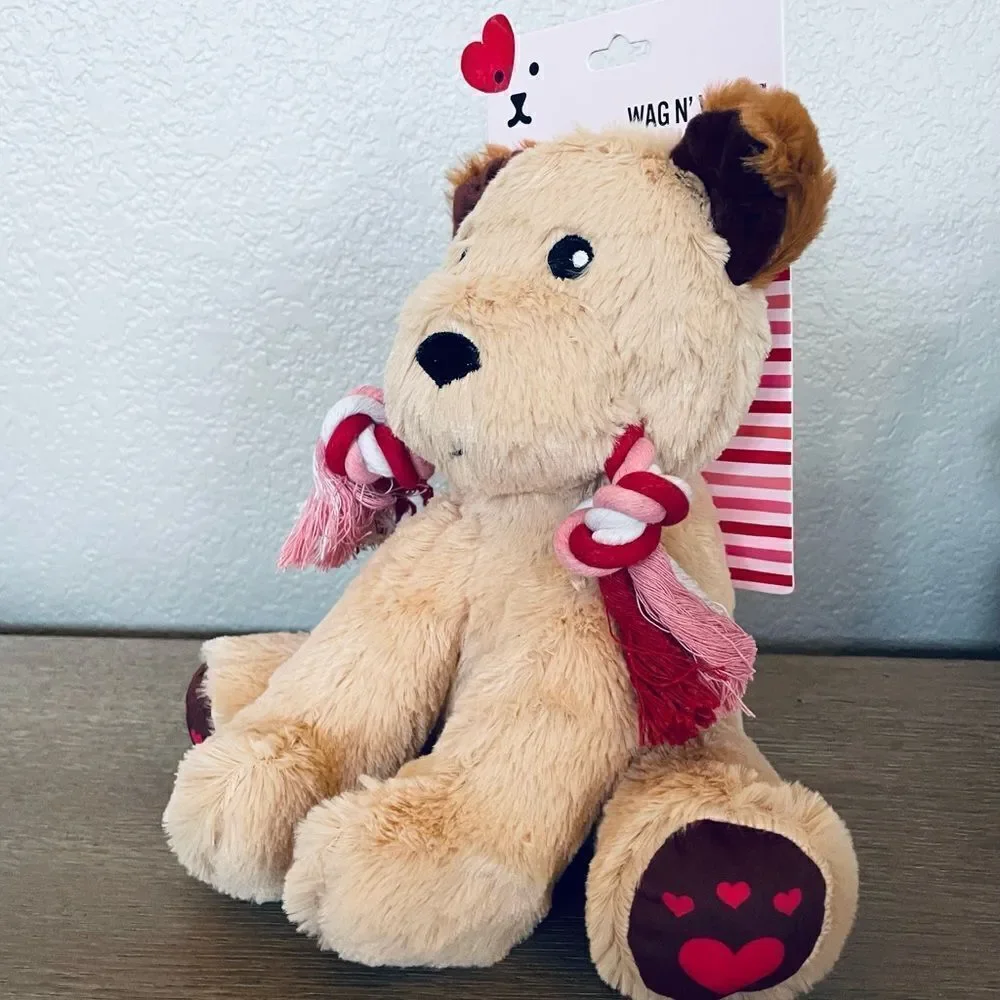 Plush Valentine Dog Toy Squeaky Braided Rope Chew